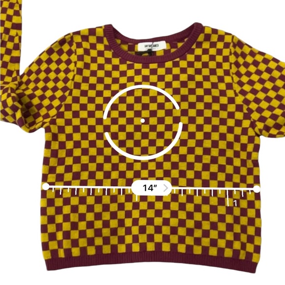 Daydreamer Fig Check Yellow Purple Soft Stretchy Crop Sweater, NWT, Small - Picture 13 of 14